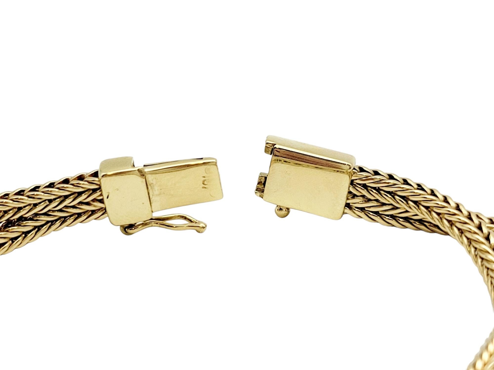 Women's Double Strand 18 Karat Yellow Gold Box Link Bracelet with Round Diamonds  For Sale