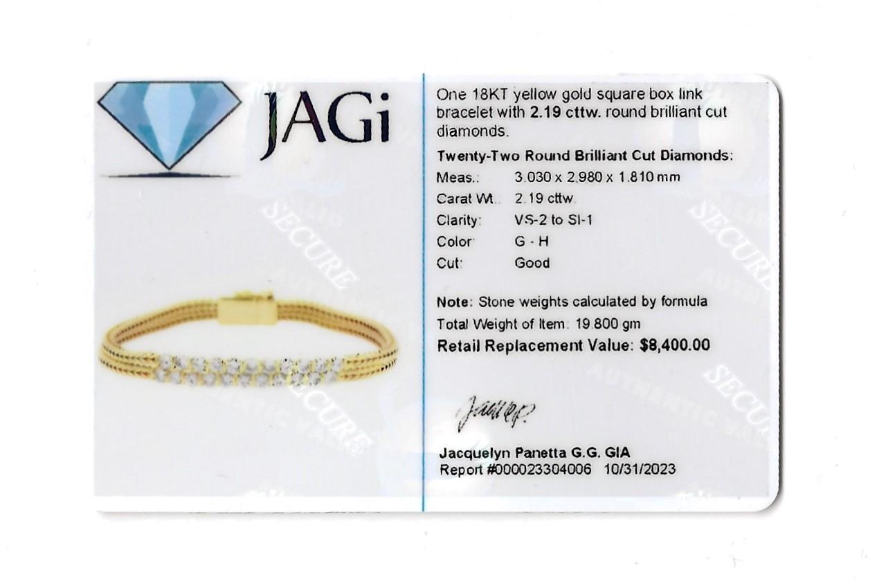 Double Strand 18 Karat Yellow Gold Box Link Bracelet with Round Diamonds  For Sale 1