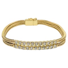 Double Strand 18 Karat Yellow Gold Box Link Bracelet with Round Diamonds 