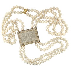 Doppelreihige 6 mm Perlen-Halskette mit Perlmutt-Spielzeug-Theken-Halskette, 18k Gold