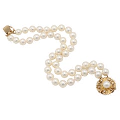 Double Strand Cultured Pearl Bracelet with Natural Diamond & Gold Clasp