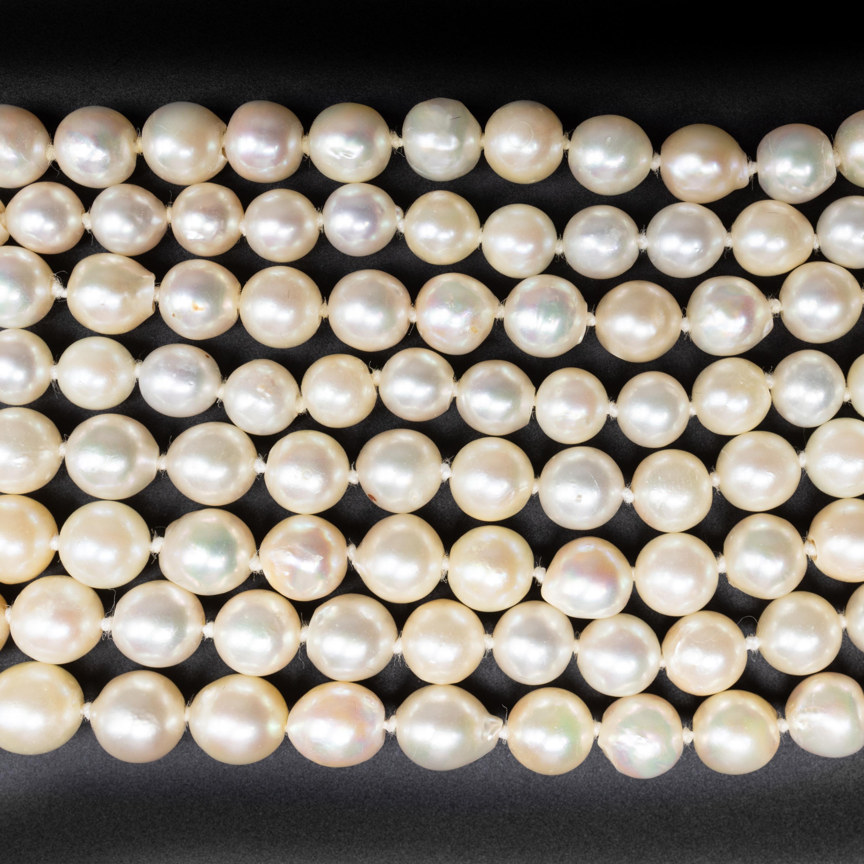 Double Strand Akoya Pearl Necklace Lavish Midcentury In Excellent Condition In Southbury, CT