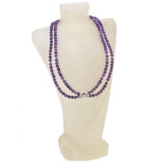 Double Strand Amethyst and Sterling Silver Necklace with CZ Bow Tie