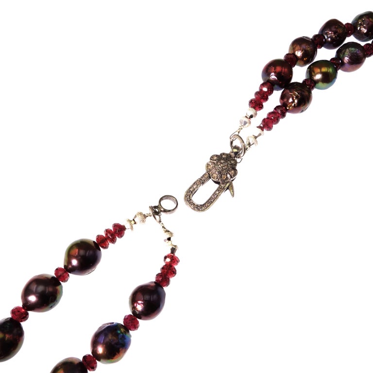 Double strand Aubergine Pearl and Necklace For Sale at 1stdibs