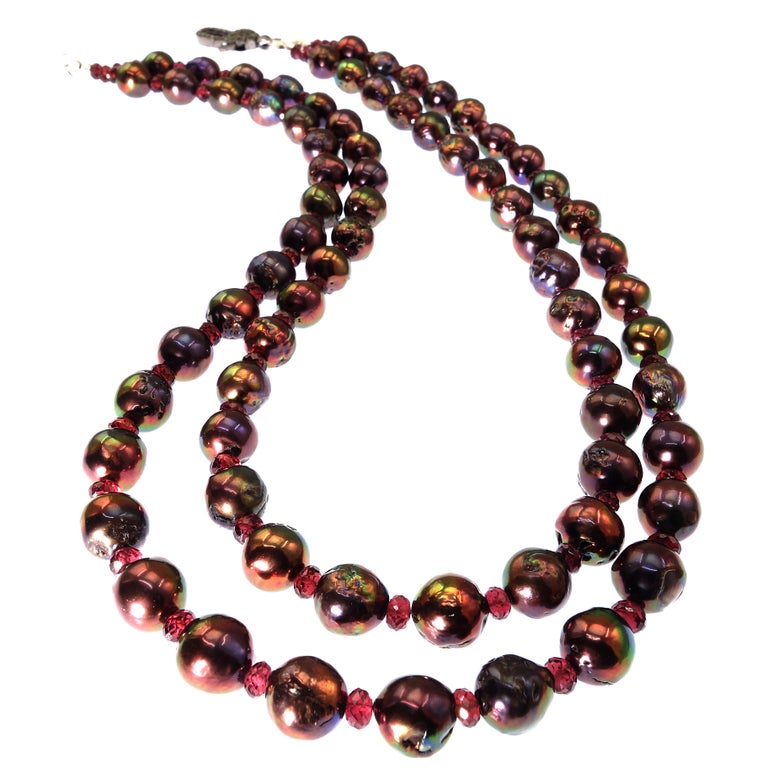 Double strand Aubergine Pearl and Necklace For Sale at 1stdibs