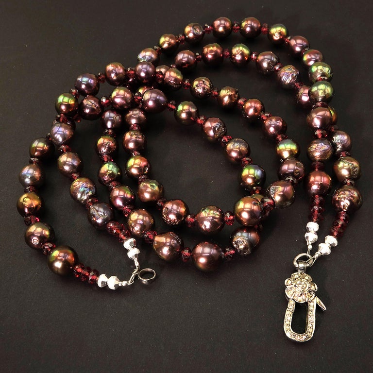 Double strand Aubergine Pearl and Necklace For Sale at 1stdibs
