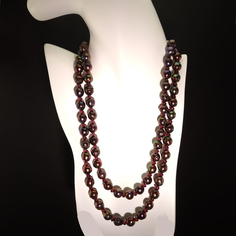 Double strand Aubergine Pearl and Necklace For Sale at 1stdibs