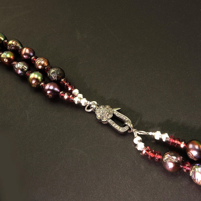 Double strand Aubergine Pearl and Necklace For Sale at 1stdibs