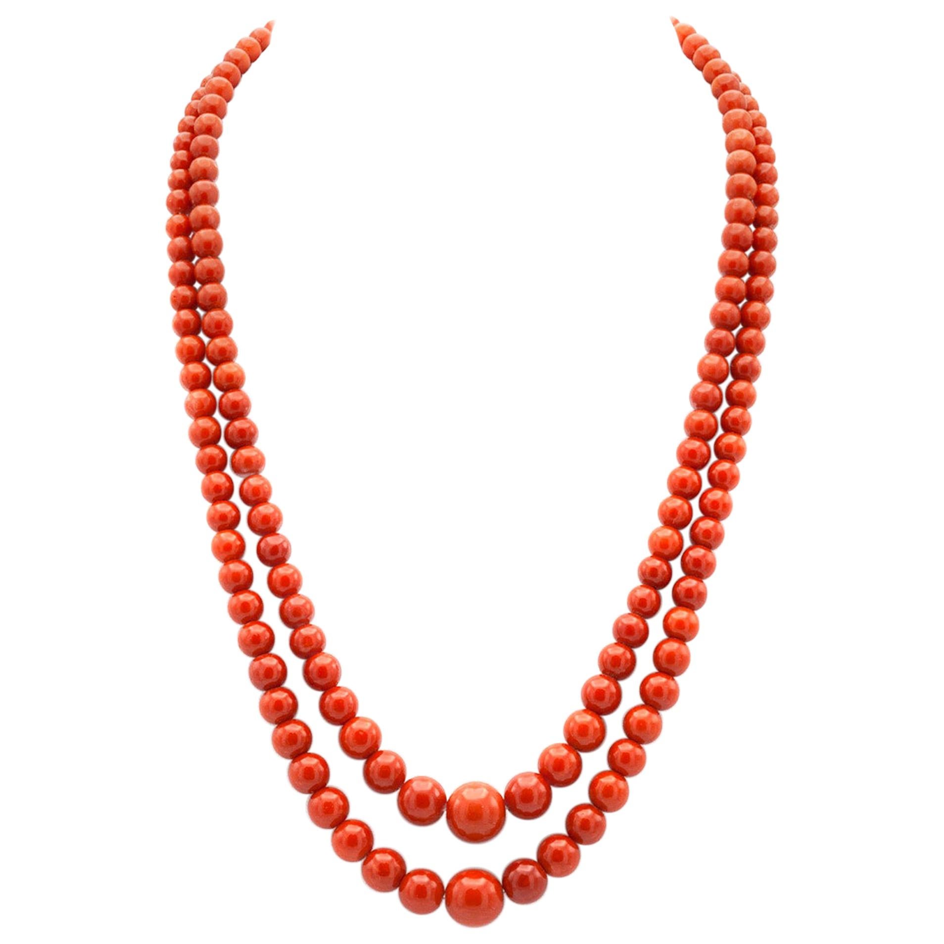 Double Strand Beaded Coral Necklace