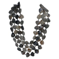 Double Strand Black Rutilated Quartz Silver Plated Hematite Gemstone Necklace