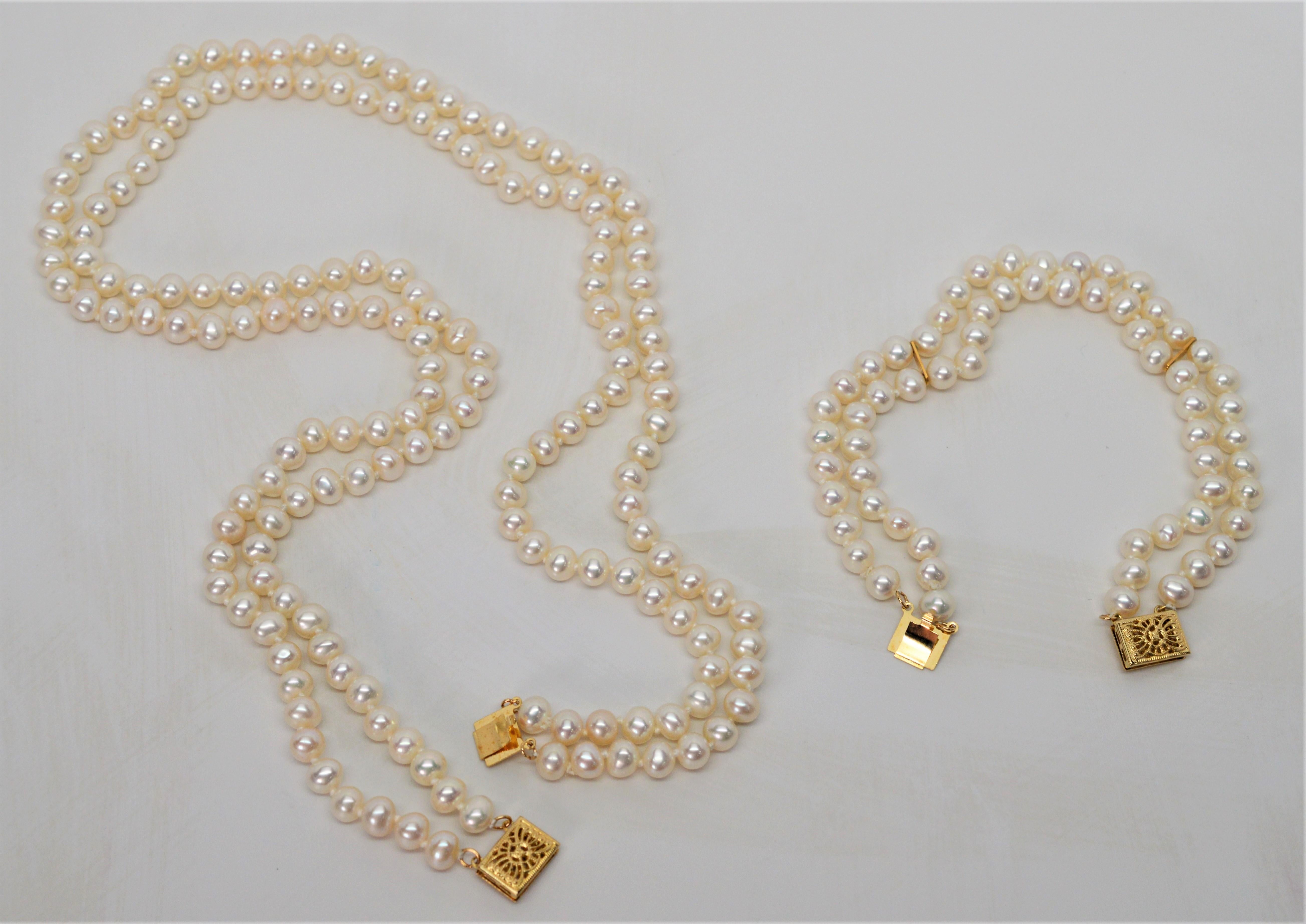 Collier de perles à boutons double brin Bracelet Duo en vente 3