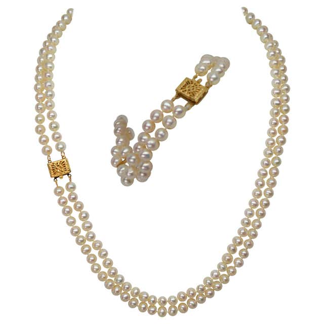 Floating Iridescent Akoya Pearl White Gold Necklace Duo For Sale at ...