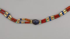 Double Strand Choker Necklace with Ancient Egyptian Cowrie Shell Center, Gold