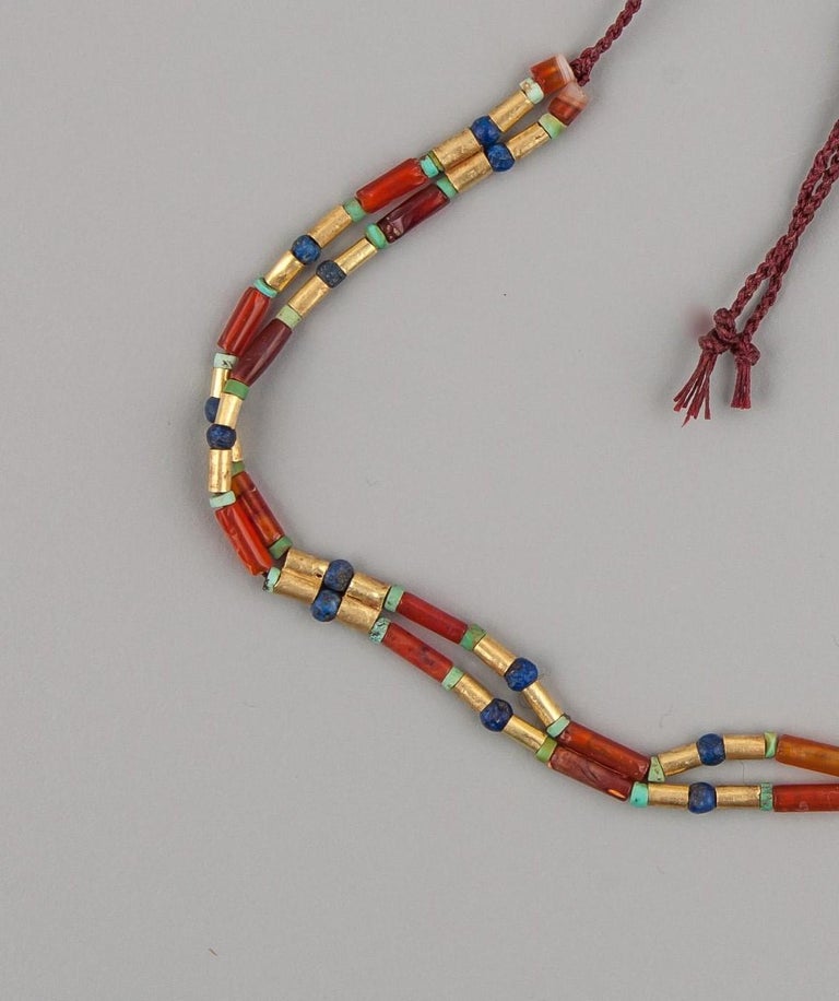Double Strand Choker Necklace with Ancient Egyptian Cowrie Shell Center,  Gold For Sale at 1stDibs