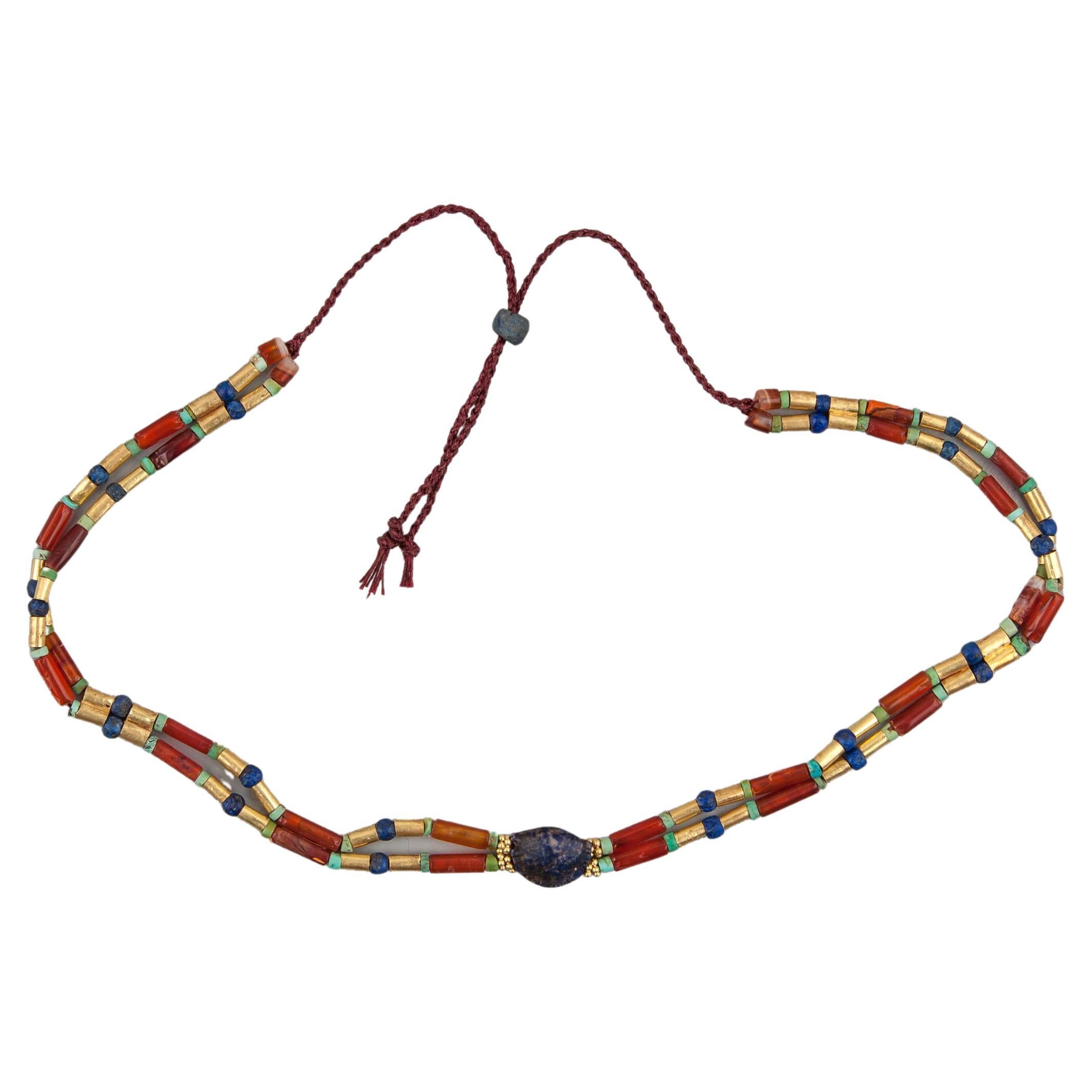 Wonderful Ancient Egyptian Hieshi Lapis Ancient Red Coral  Bead Necklace 