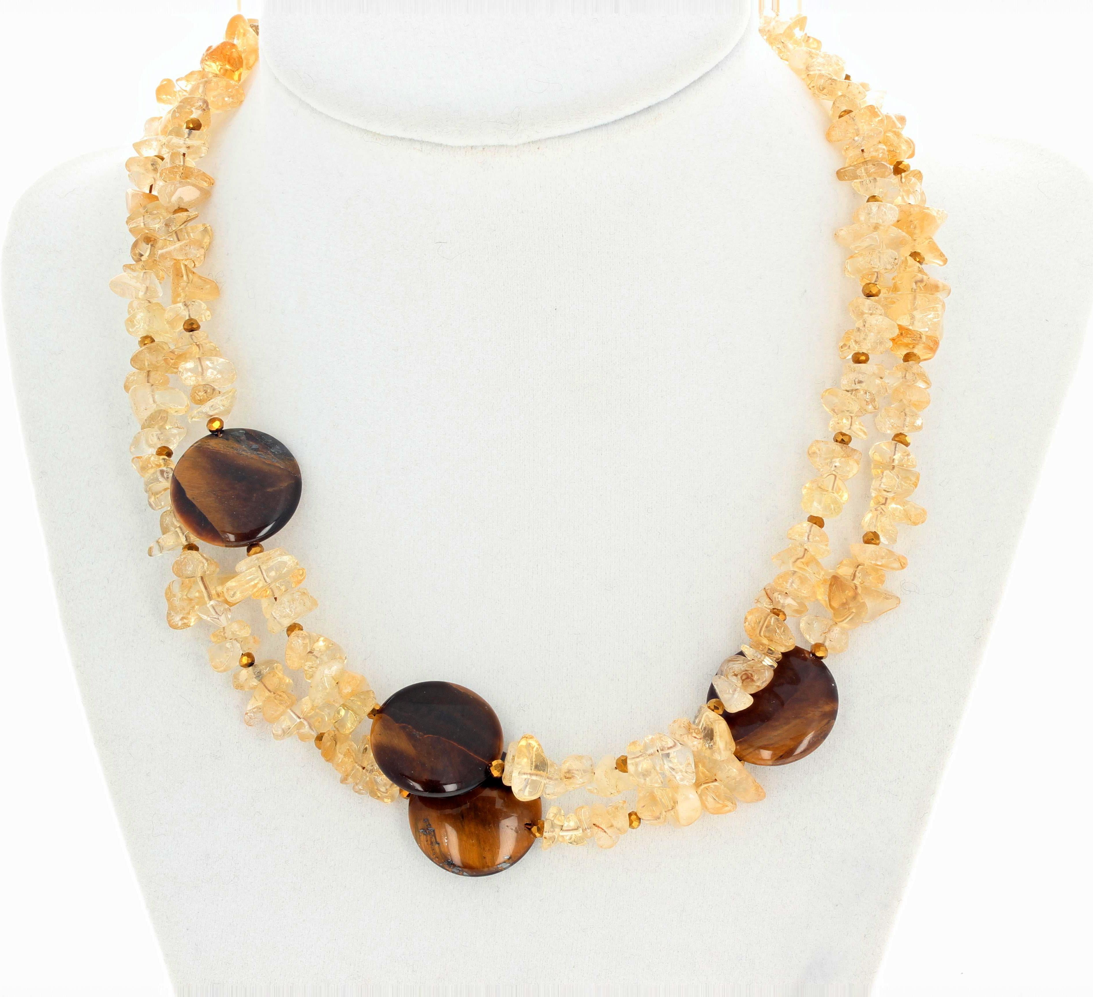 Women's or Men's AJD Modern Chic Double Strand Citrine and Tiger Eye Artistic Necklace For Sale