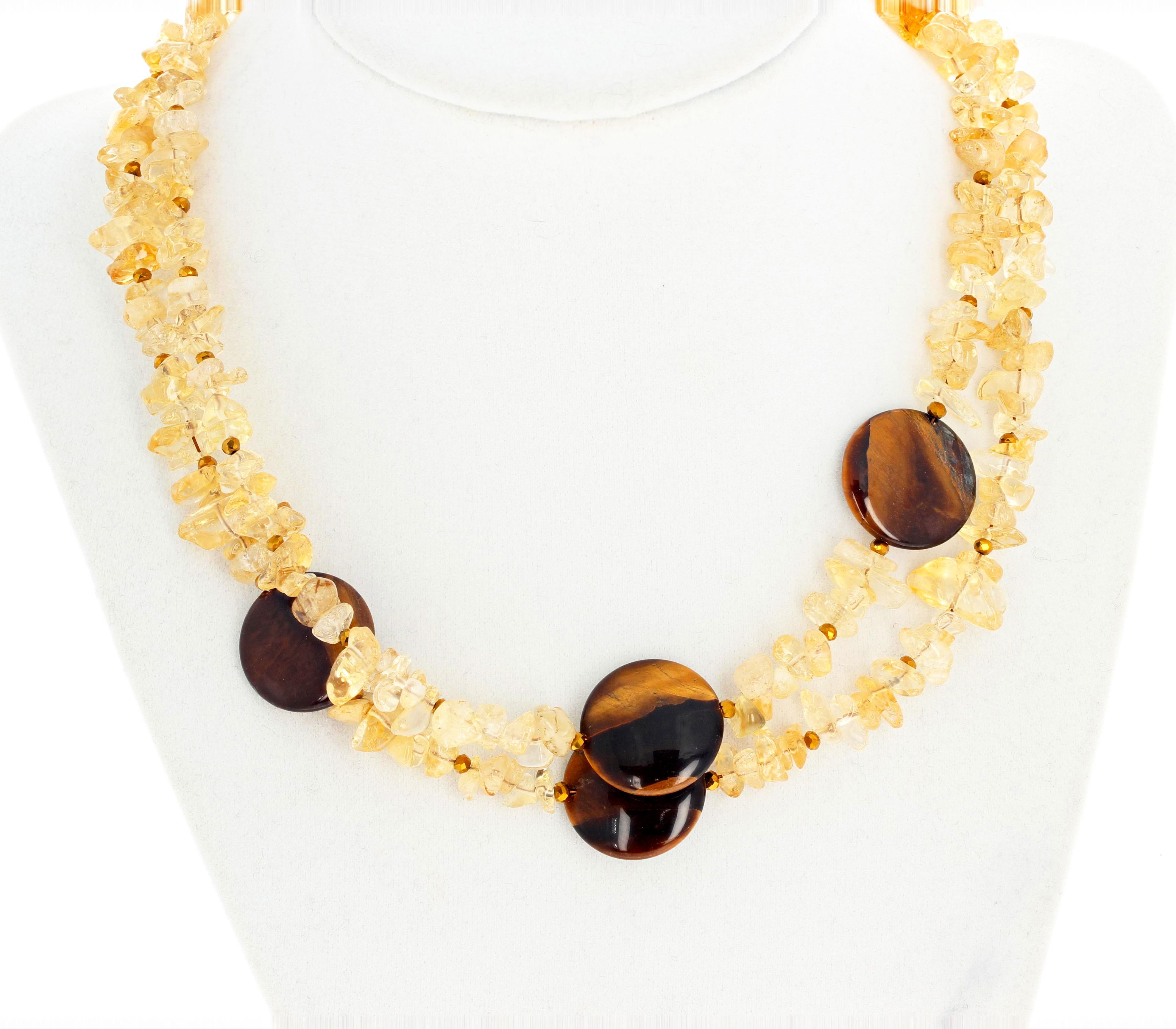 AJD Modern Chic Double Strand Citrine and Tiger Eye Artistic Necklace For Sale 1