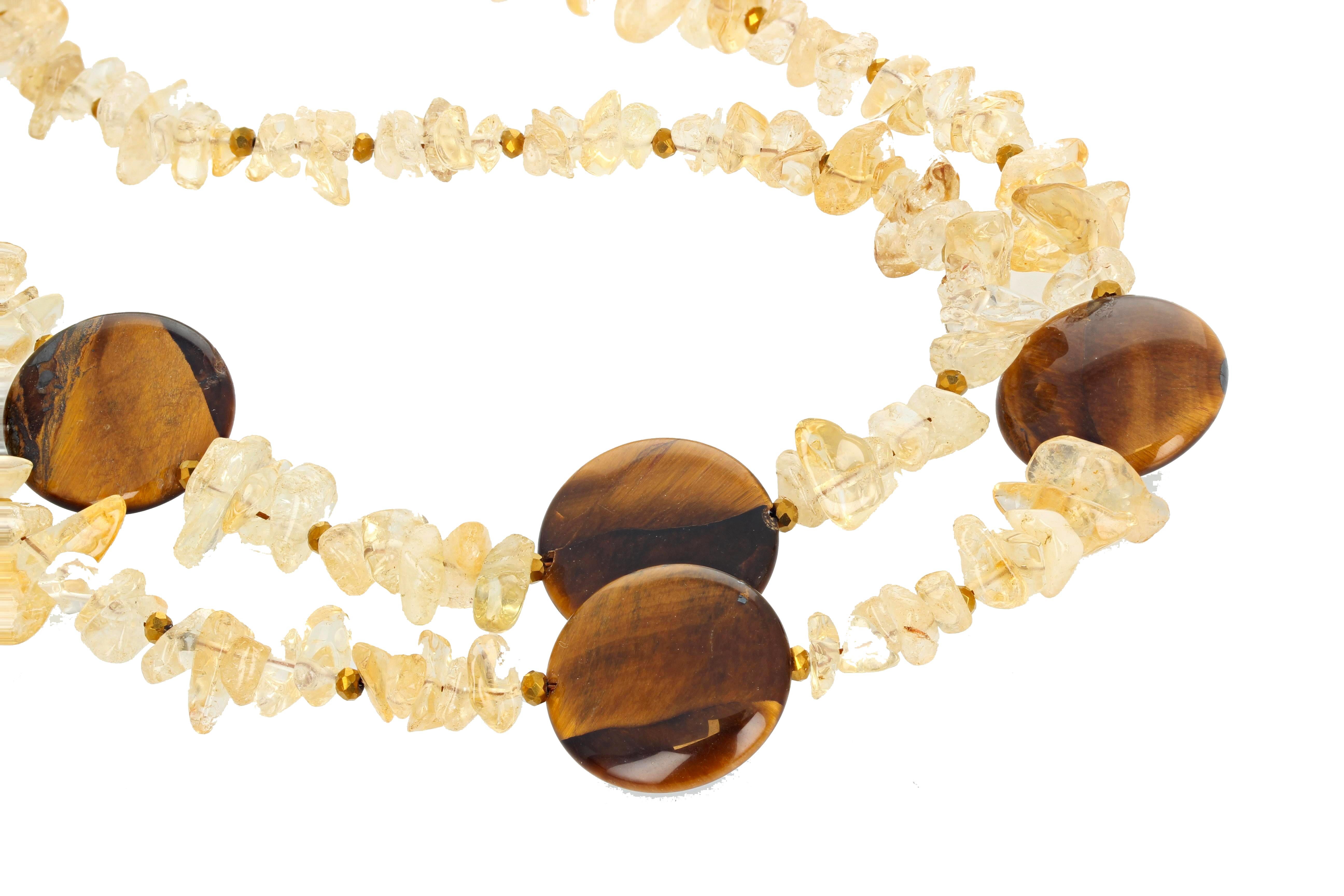 AJD Modern Chic Double Strand Citrine and Tiger Eye Artistic Necklace For Sale 2