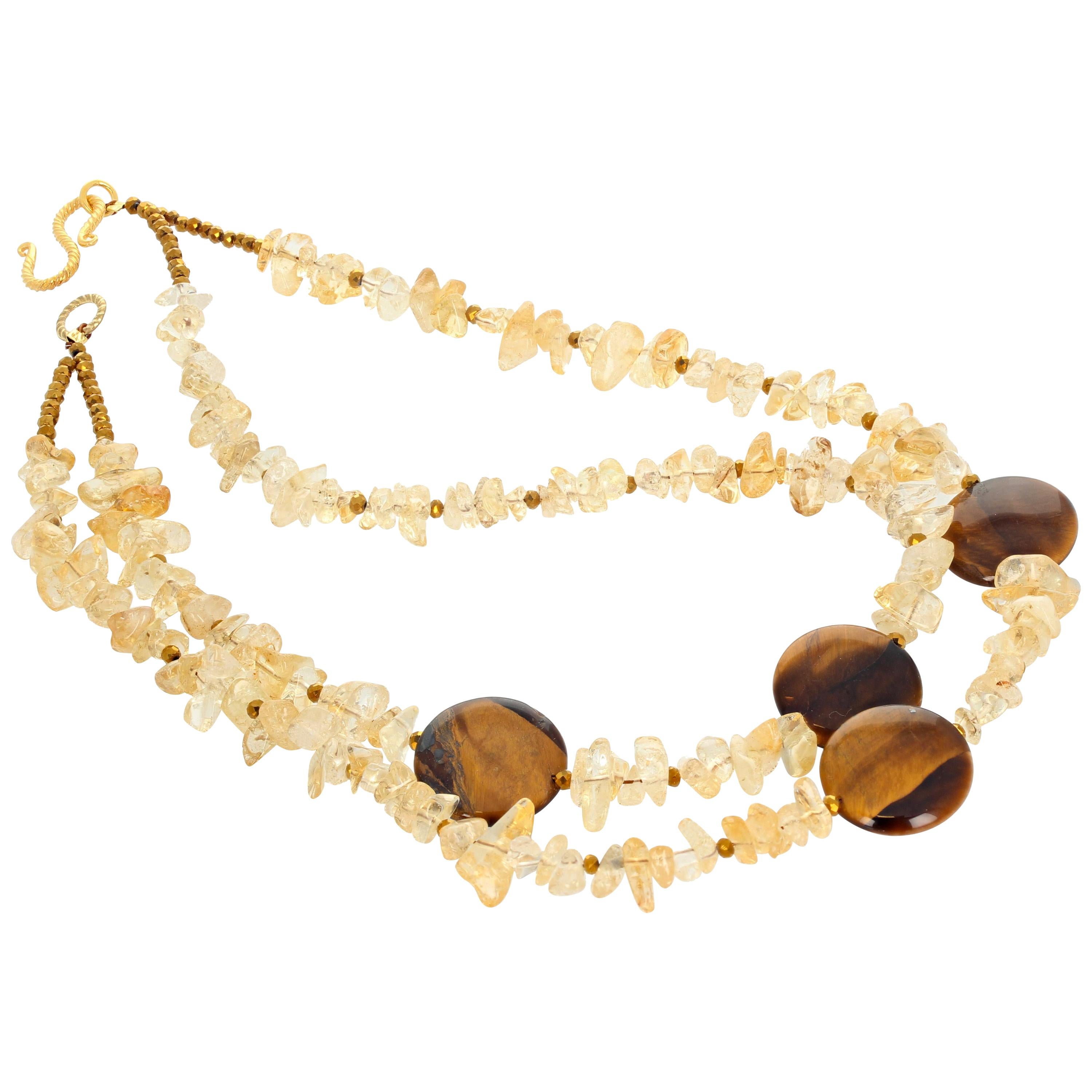 AJD Modern Chic Double Strand Citrine and Tiger Eye Artistic Necklace In New Condition For Sale In Raleigh, NC