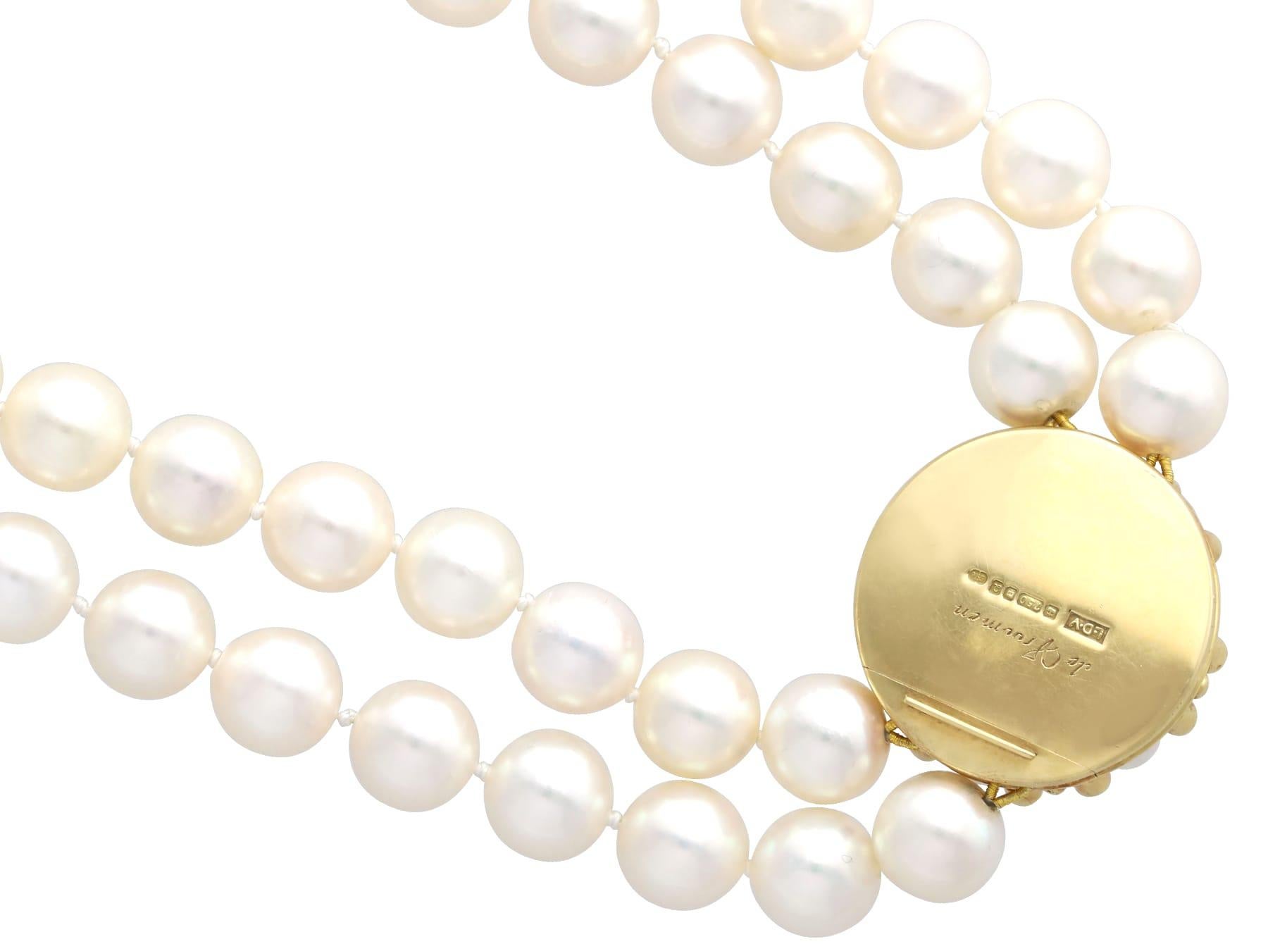 Double Strand Cultured Pearl 1.92ct Sapphire 1.06ct Diamond Yellow Gold Necklace For Sale 3
