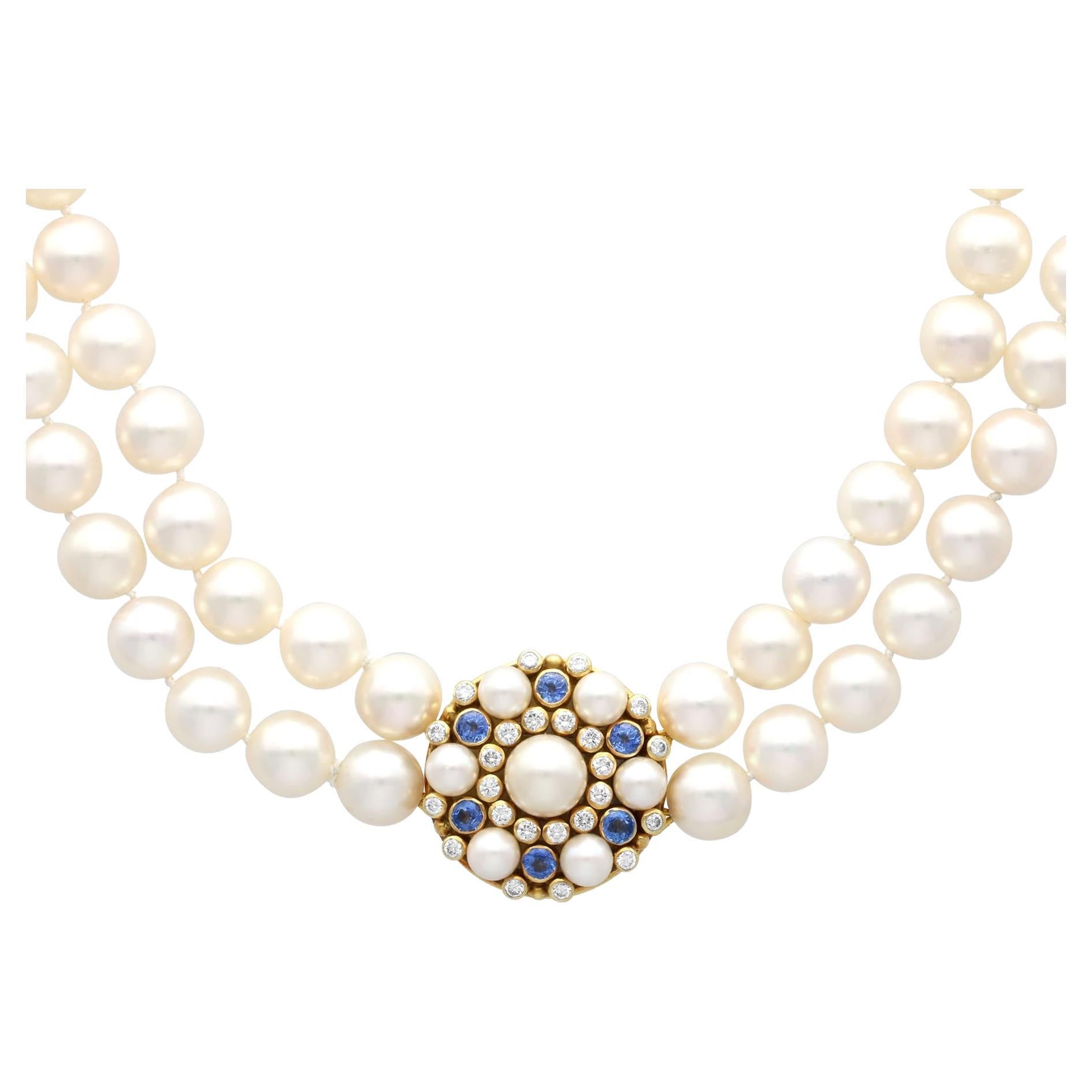 Doppelstrang Zuchtperle 1,92ct Saphir 1,06ct Diamant Gelbgold Halskette