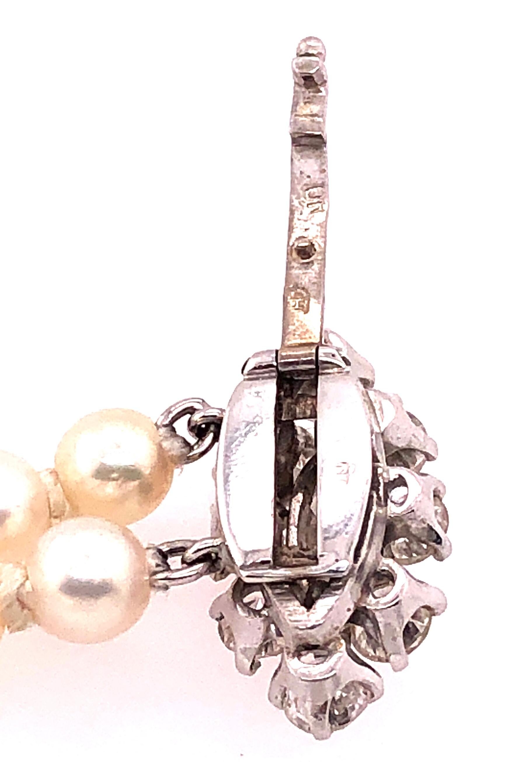 Double Strand Cultured Pearl & Diamond Bracelet, Large Diamond Pendant 1.20 TDW For Sale 4