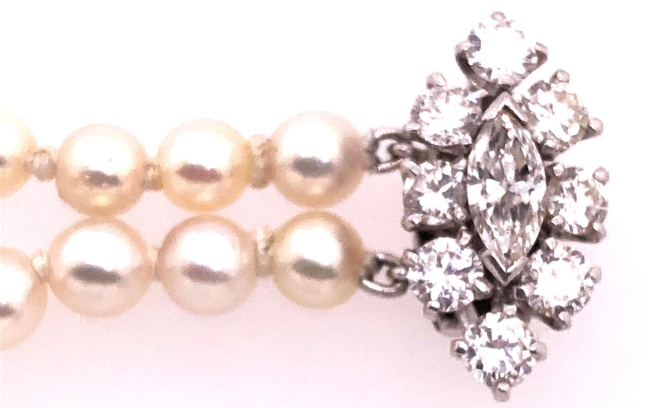 Double Strand Cultured Pearl & Diamond Bracelet, Large Diamond Pendant 1.20 TDW For Sale 8