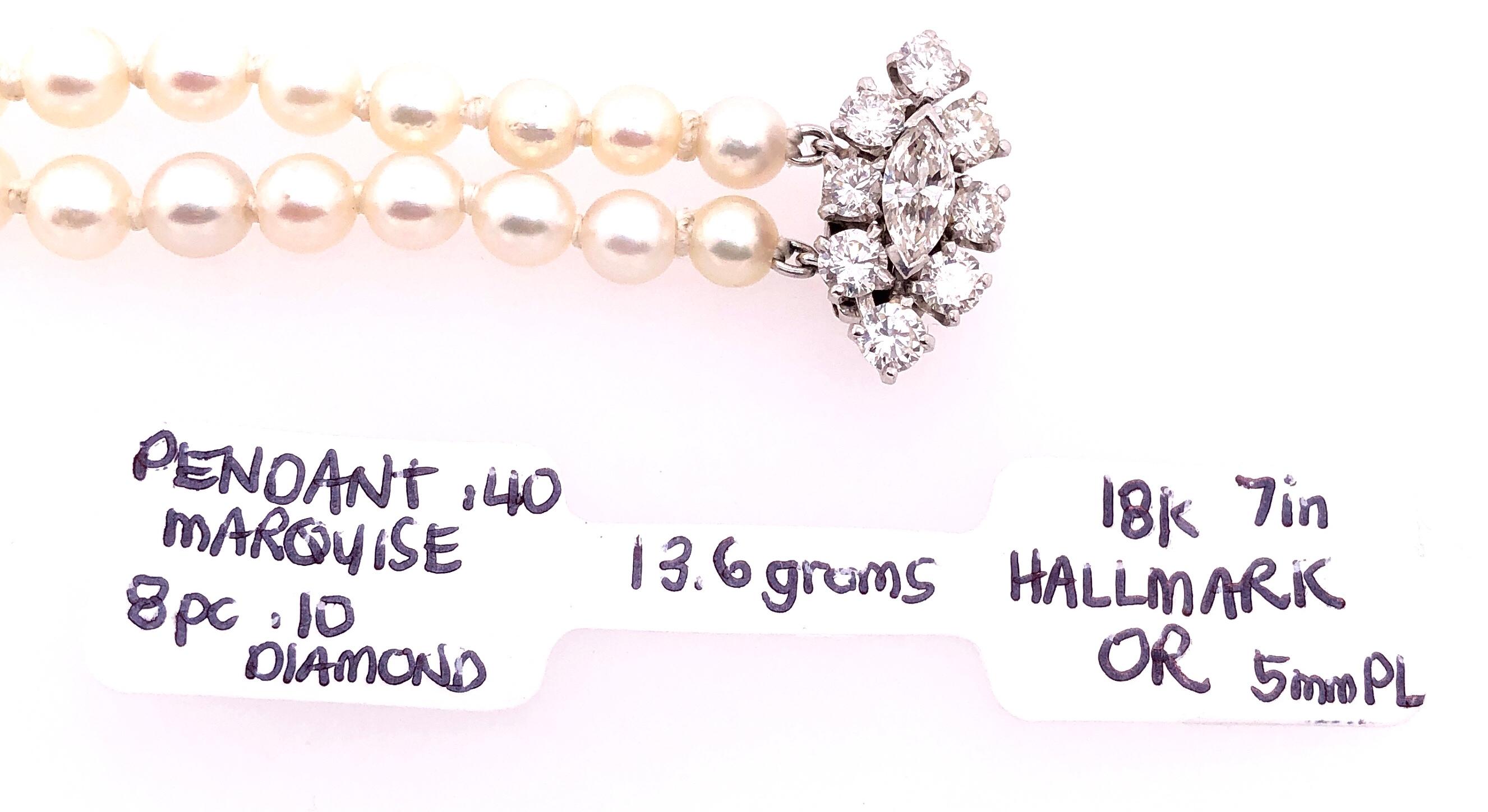 Double Strand Cultured Pearl & Diamond Bracelet, Large Diamond Pendant 1.20 TDW For Sale 9