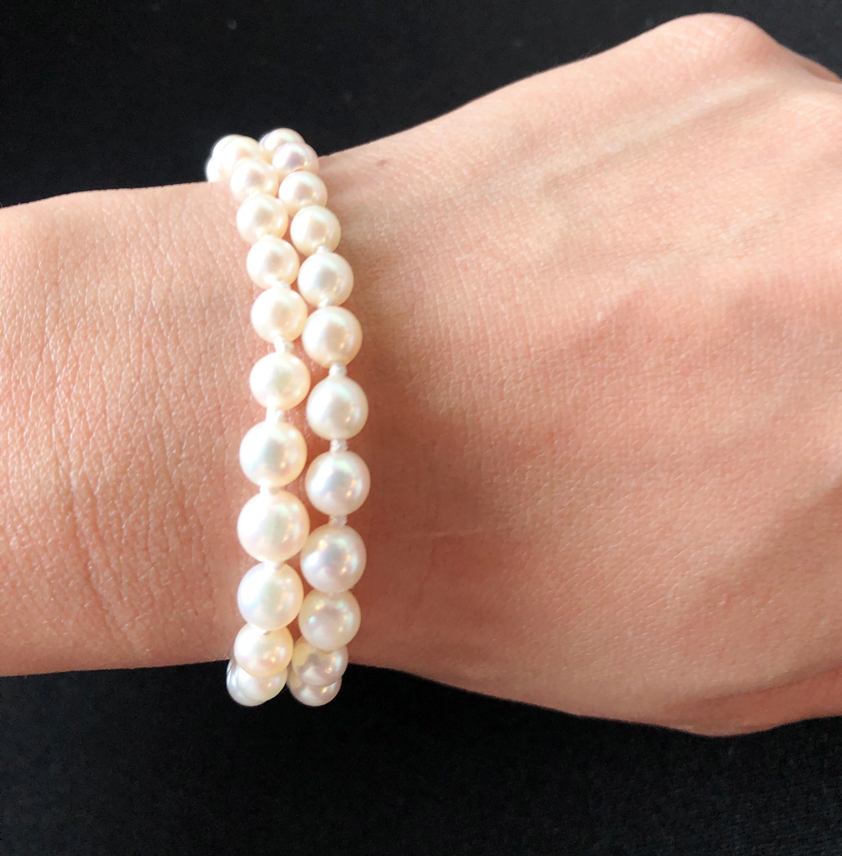 Women's or Men's Double Strand Cultured Pearl & Diamond Bracelet, Large Diamond Pendant 1.20 TDW For Sale