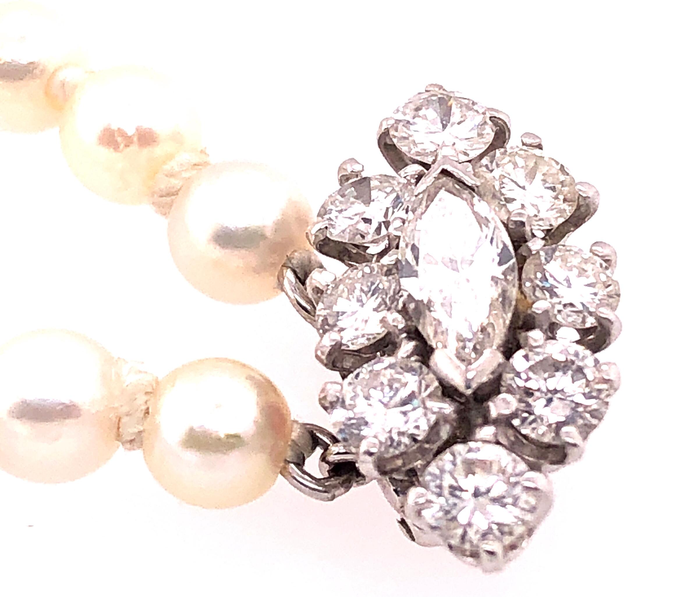 Double Strand Cultured Pearl & Diamond Bracelet, Large Diamond Pendant 1.20 TDW For Sale 2