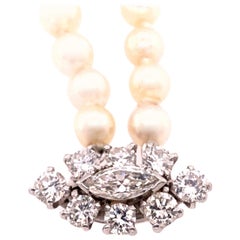 Double Strand Cultured Pearl & Diamond Bracelet, Large Diamond Pendant 1.20 TDW