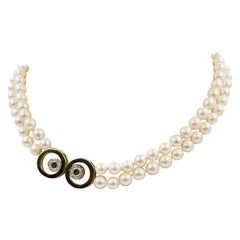 Double Strand Cultured Pearl Necklace with Decorative Hidden Clasp