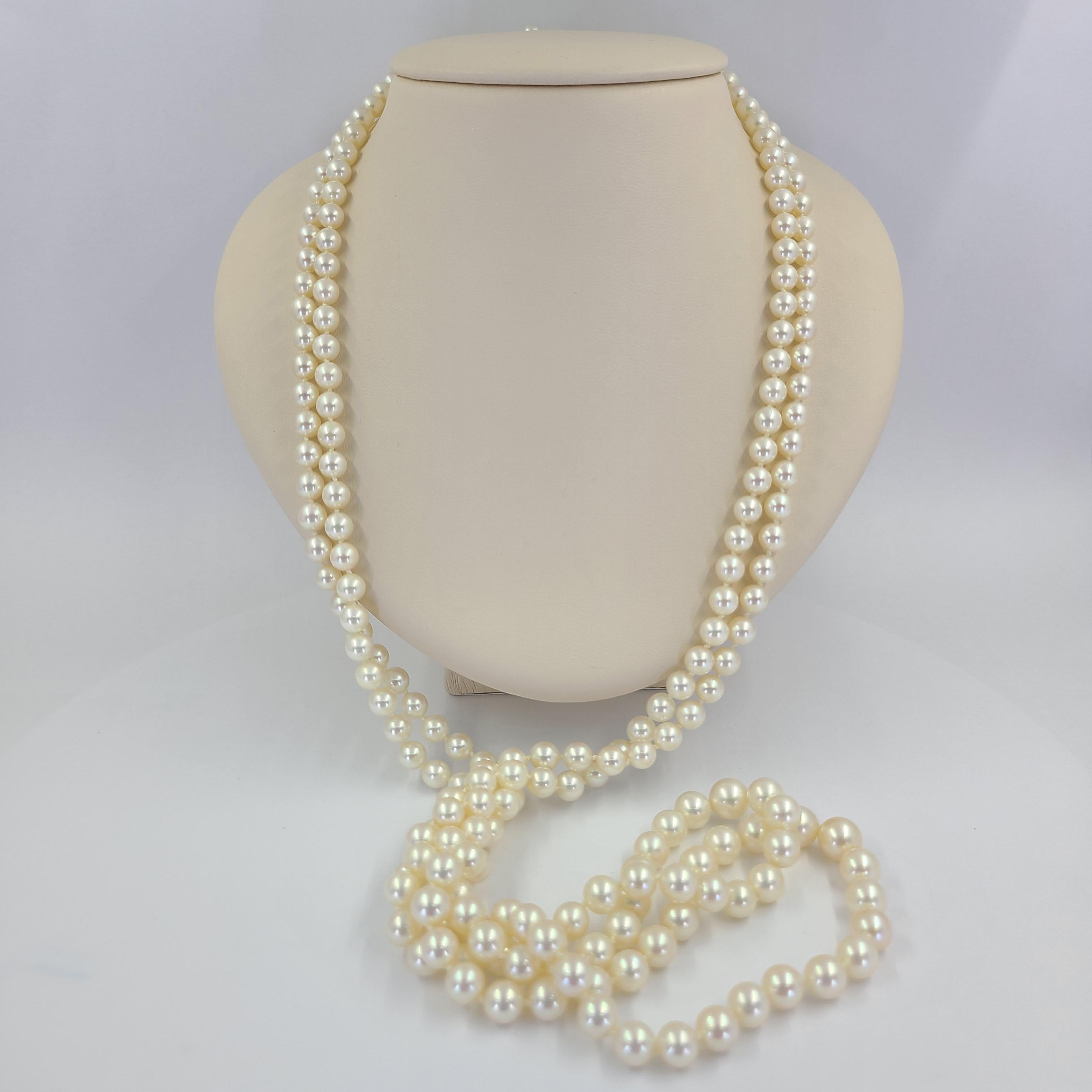 Double Strand Cultured Pearl Necklace with Diamond Clasp For Sale at ...