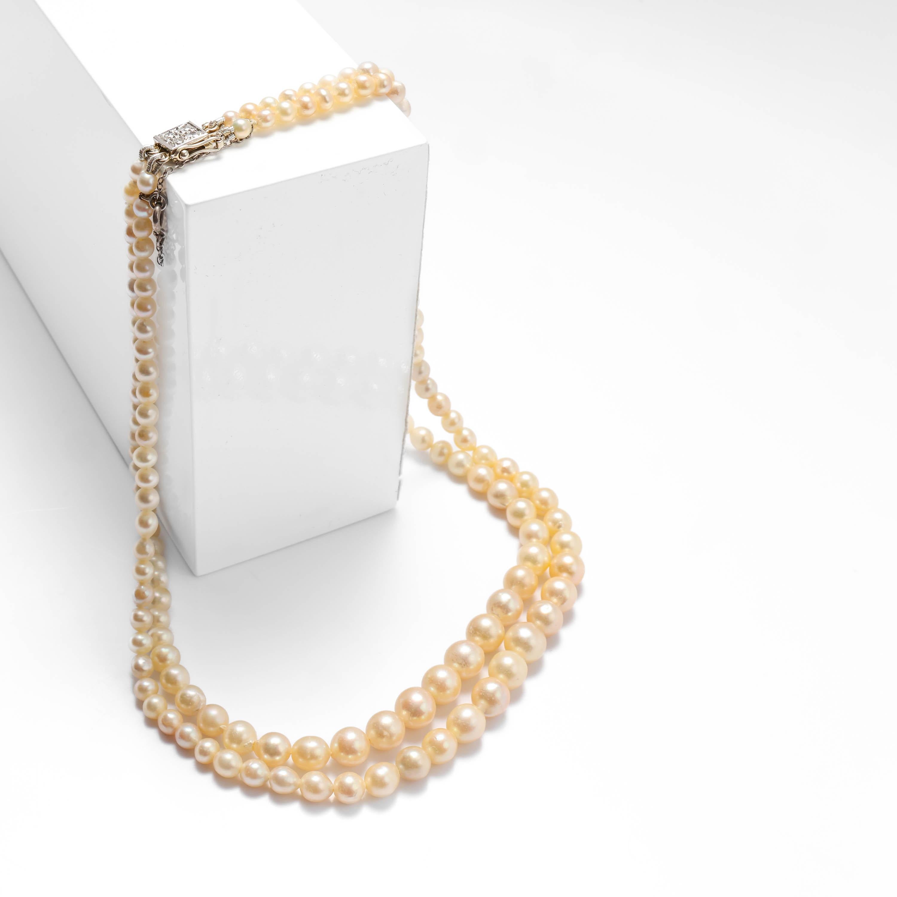 Doppelreihige Zuchtperlenkette mit Diamantverschluss, französisches Art déco-Stil, GIA für Damen oder Herren im Angebot