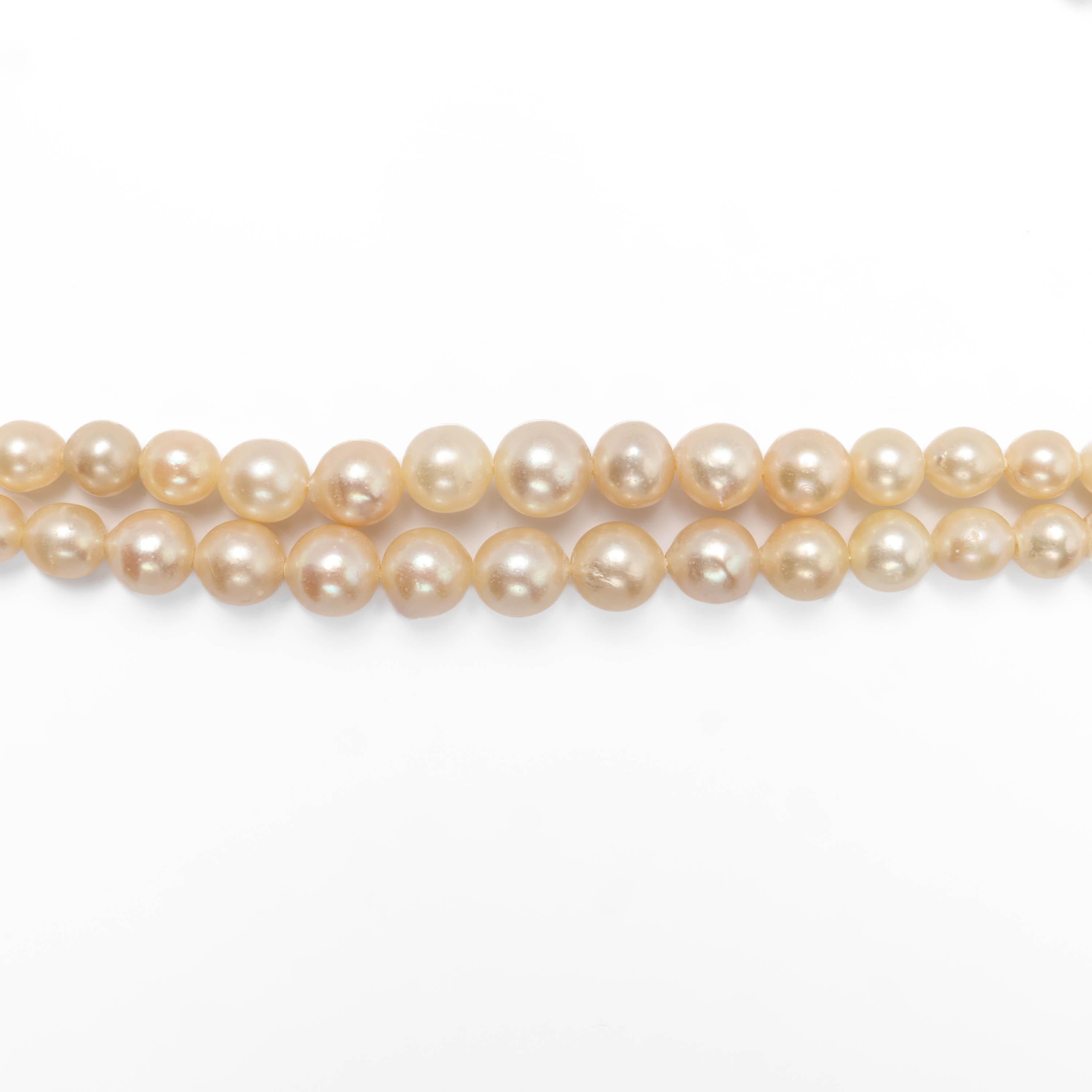 Bead Double Strand Cultured Pearl Necklace with Diamond Clasp, French Art Deco; GIA For Sale