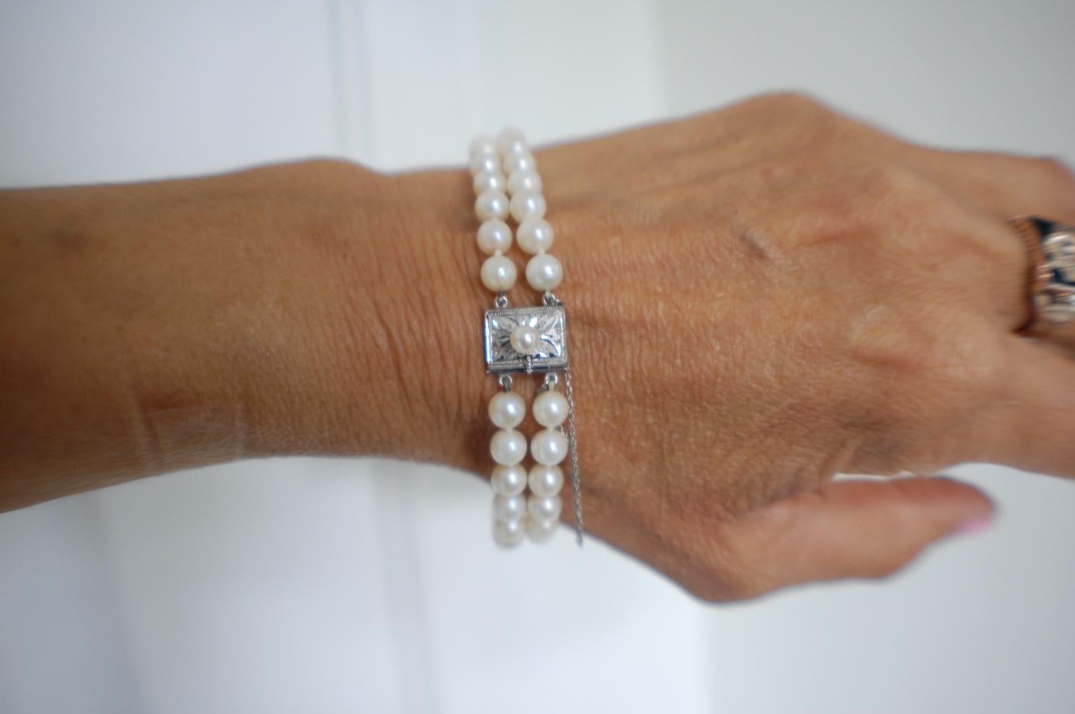 Victorian Double Strand Cultured Pearls Bracelet Luxurious Pearl AA Quality