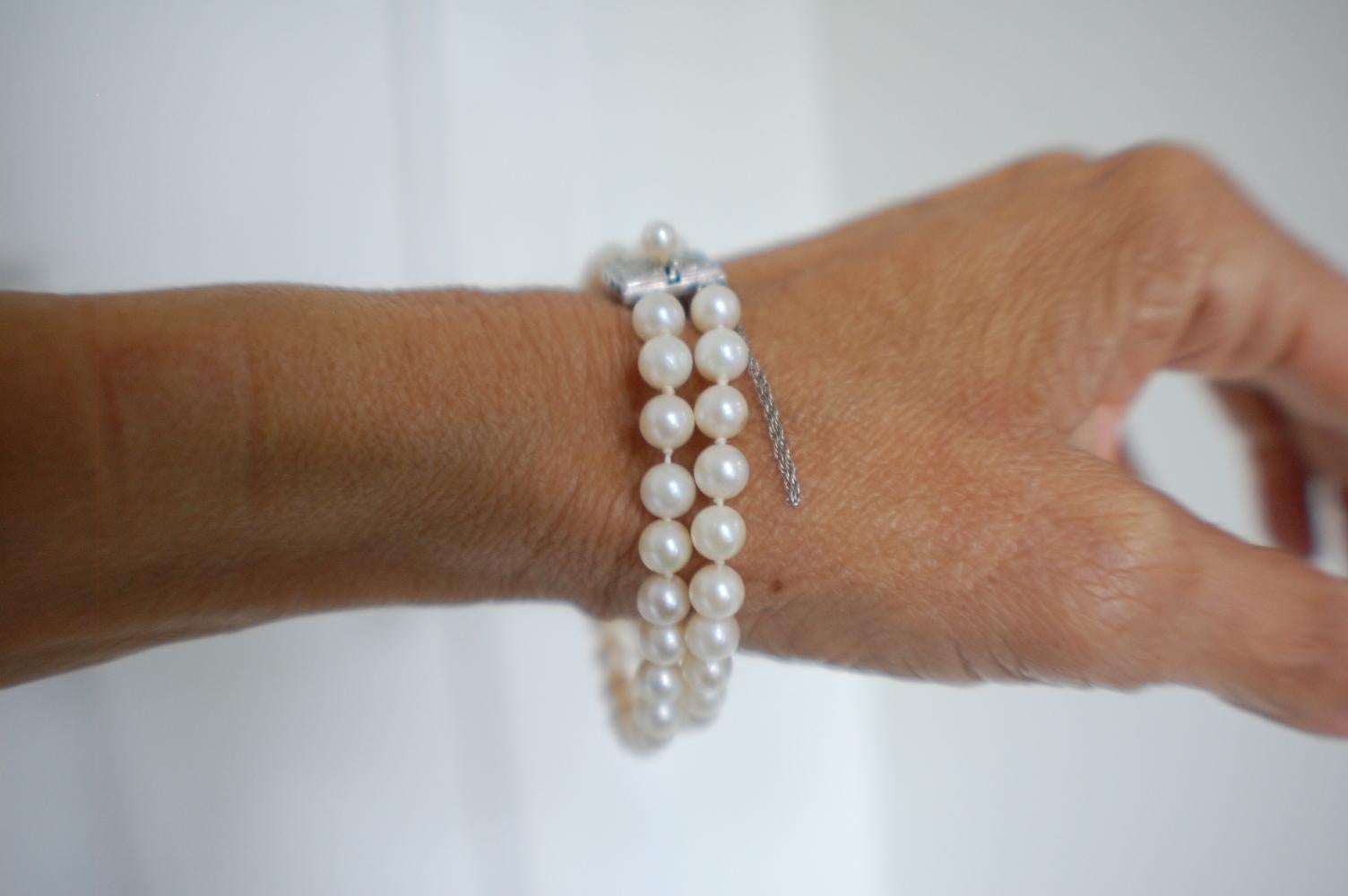 Double Strand Cultured Pearls Bracelet Luxurious Pearl AA Quality In Good Condition In Laguna Hills, CA