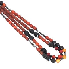 Double Strand Dark Honey Hue Carnelian Necklace w/ Black Onyx, Hematites & Agate