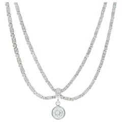 Double Strand Diamond Necklace with a Single Round Diamond Drop