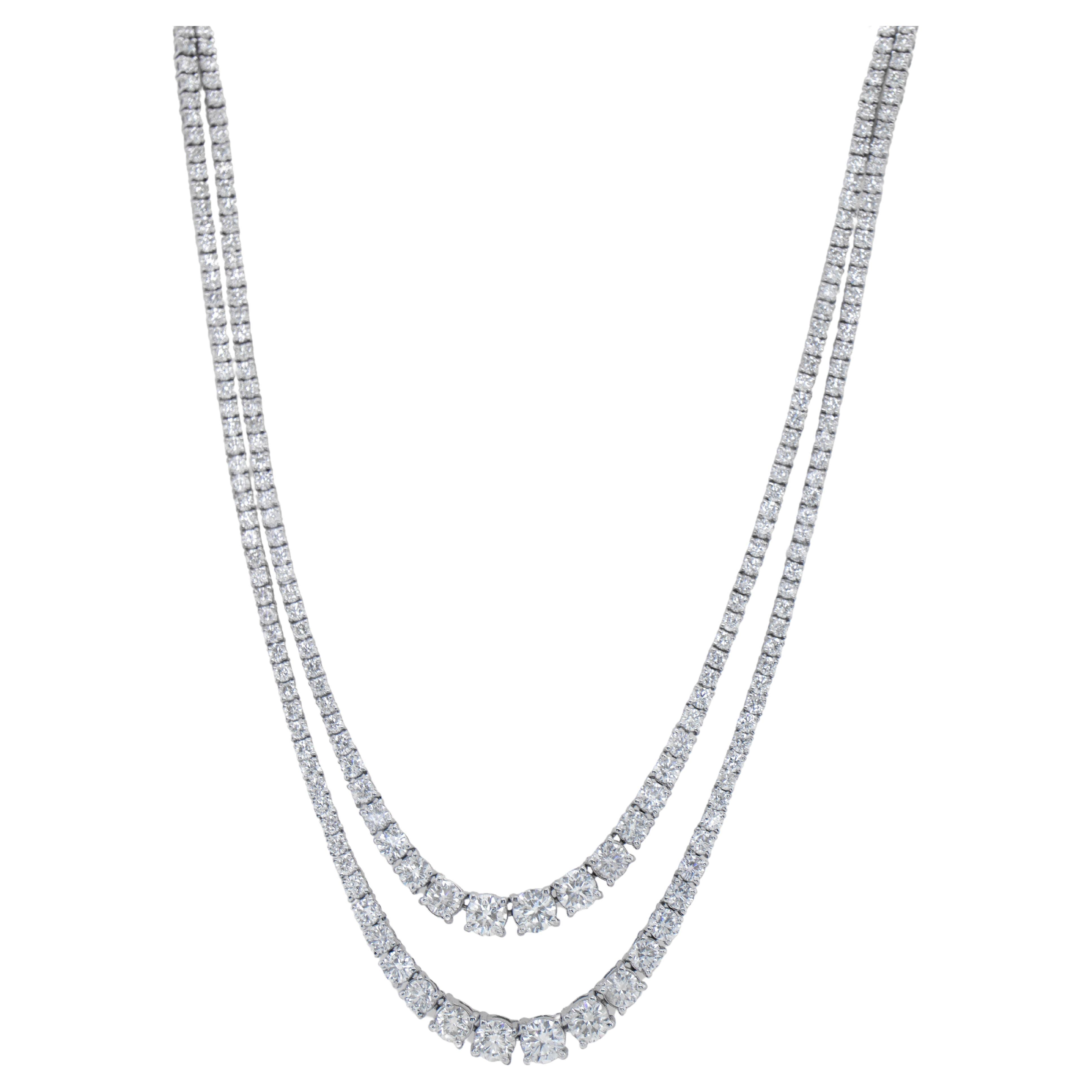 Collier tennis à double rang de diamants 9,85 carats en or 18 carats