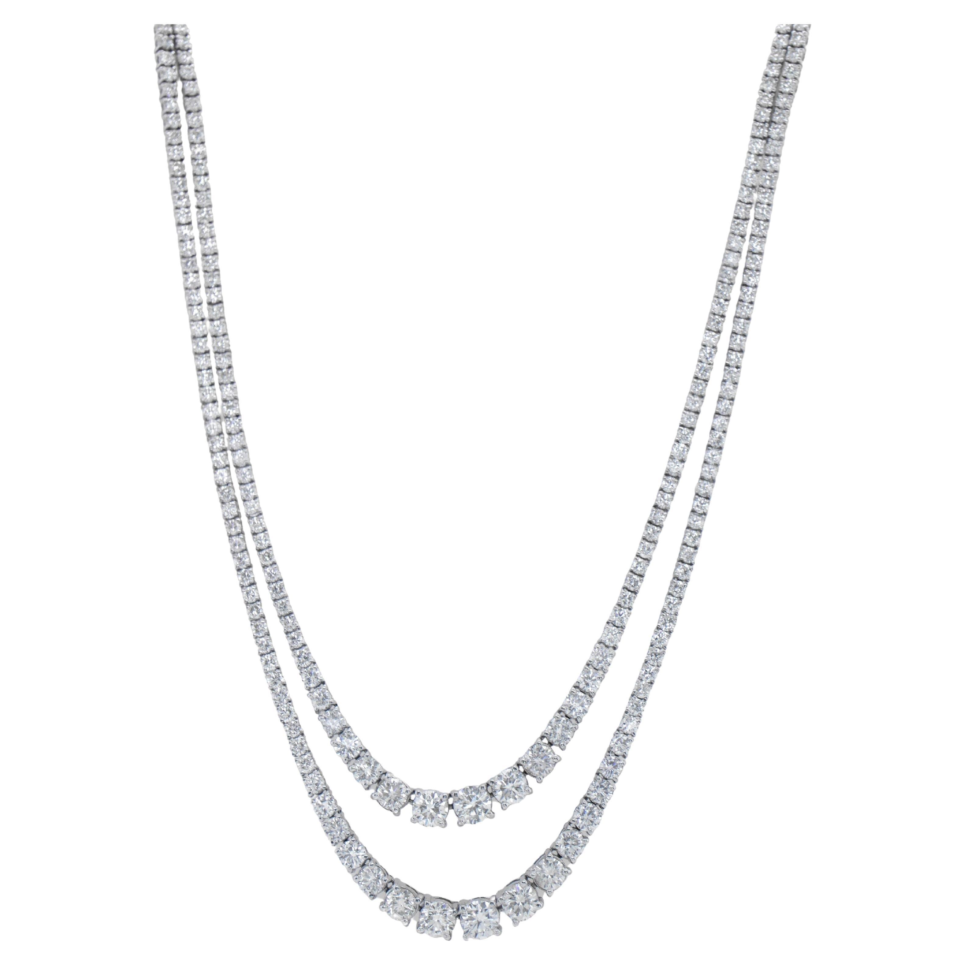 Collier tennis à double rang de diamants 9,85 carats en or 18 carats