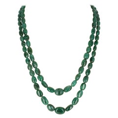 Double Strand Emerald Smooth Tumbled Beads Necklace, Toggle Clasp