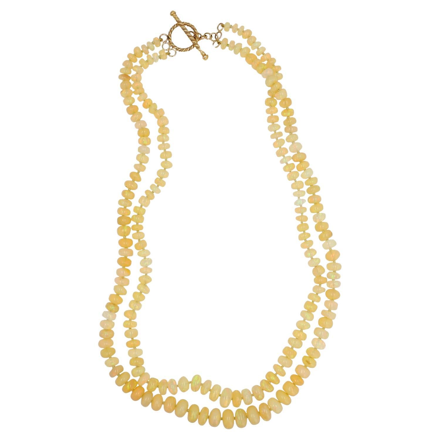 Doppelreihige äthiopische Opal-Halskette aus 18 Karat Gelbgold von Paula Crevoshay