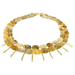 Double Strand Faceted Rutilated Quartz Bead and 18k Yellow Gold Necklace