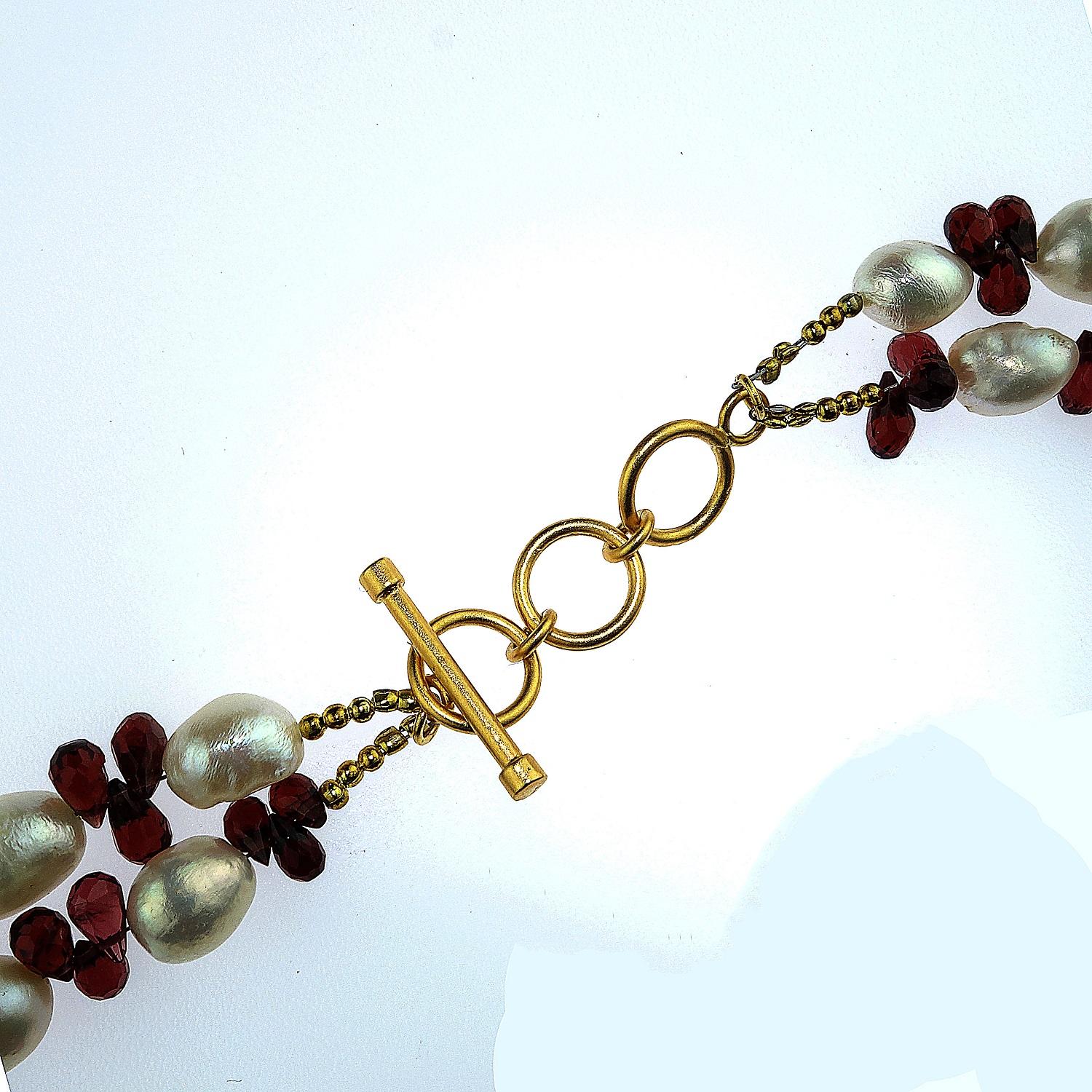 AJD Double-Strand Freshwater Pearl and Garnet Necklace January Birthstone In New Condition For Sale In Raleigh, NC