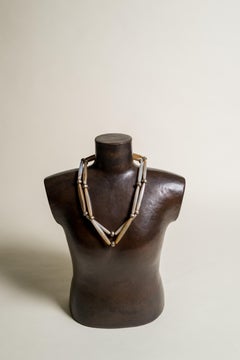 Double Strand Geometric Carnelian with Silver Beads Necklace by Alice Kuo