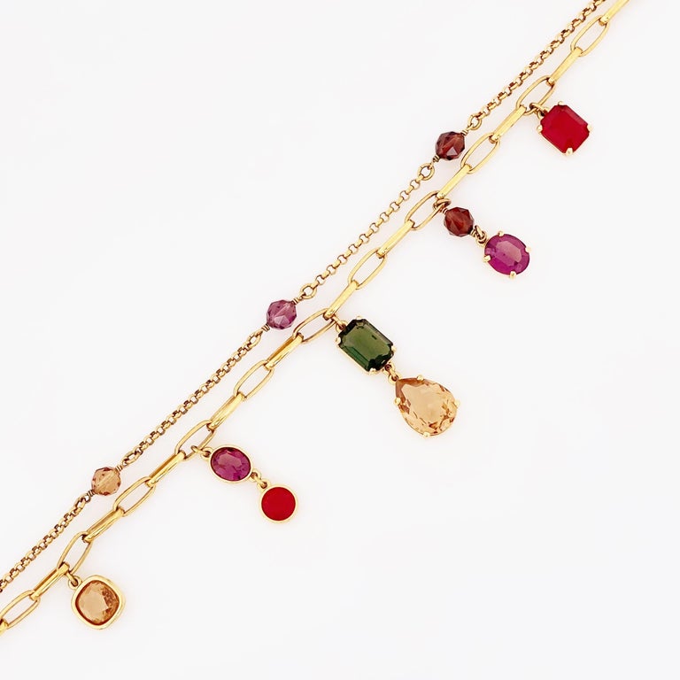 Double Strand Gold Chain Necklace With Jewel Tone Crystals By Swarovski