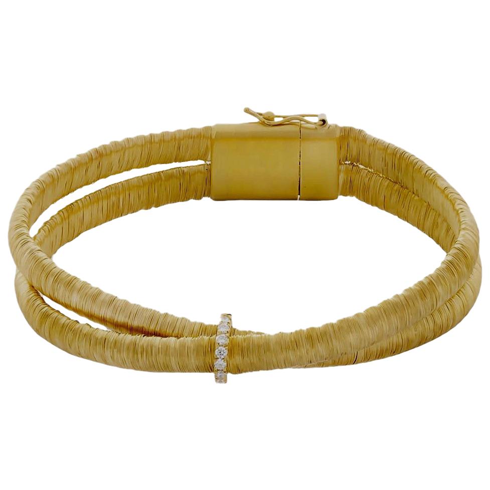Double Strand Gold Wire Wrapped Crossover Diamond 18 Karat Bracelet For Sale