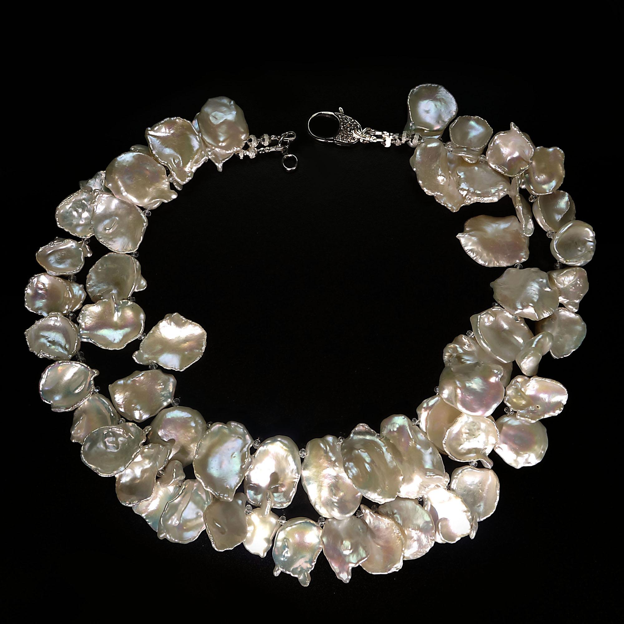 Artisan  AJD Collier choker à deux rangs en perles Keshi blanches iridescentes, pierre de naissance de juin