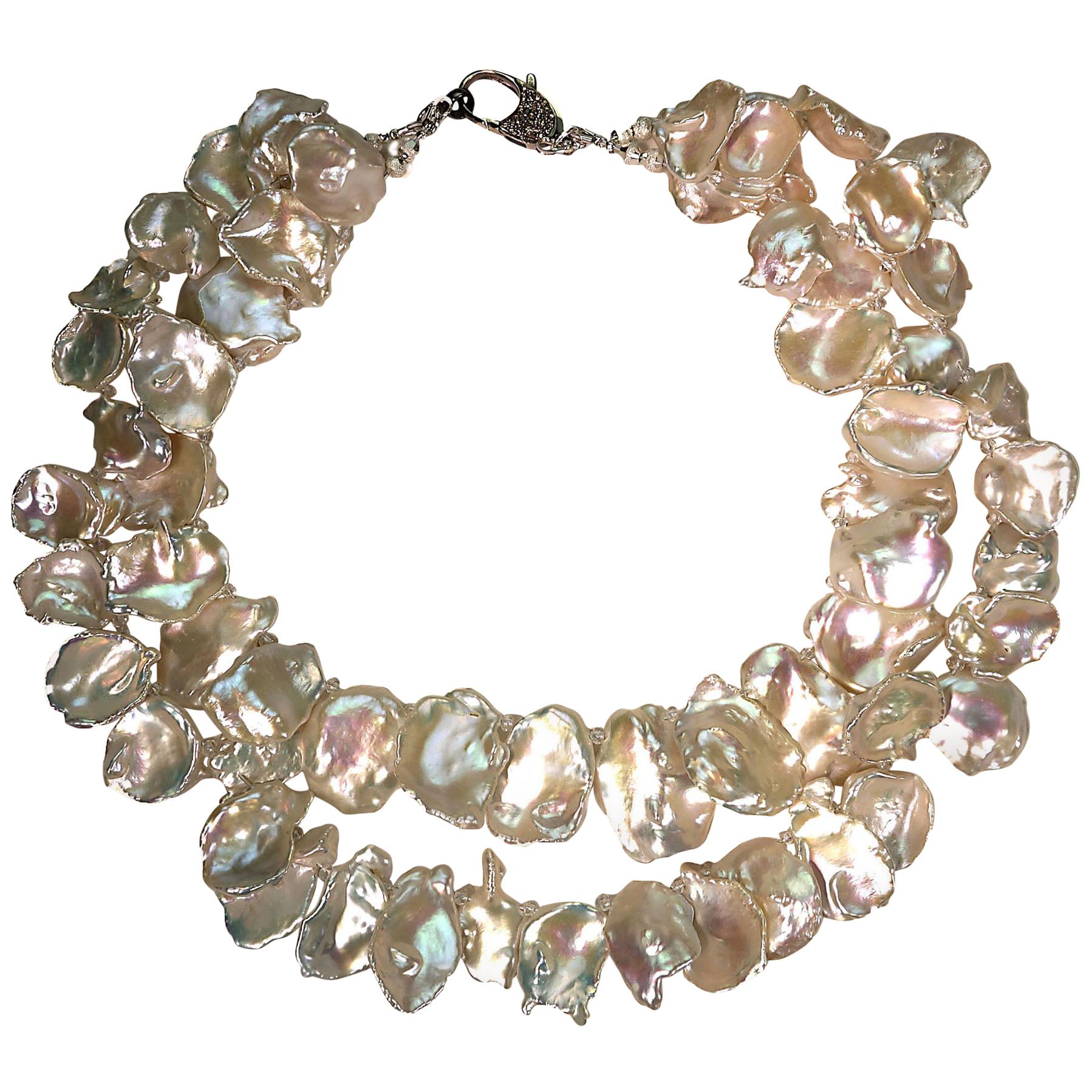 NEW IRIDESCENT WHITE PEARL 60" DOUBLE BEADED NECKLACE 
